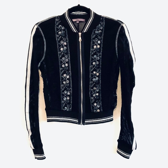 Hale Bob Jackets & Blazers - HALE BOB Mesh Embroidered Lace Long Sleeve Bomber Jacket Sz S